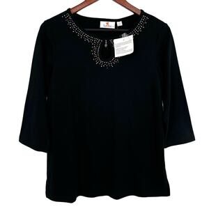 NEW NWT Quacker Factory Black Size Small Embellished Blouse Shirt Top Mature